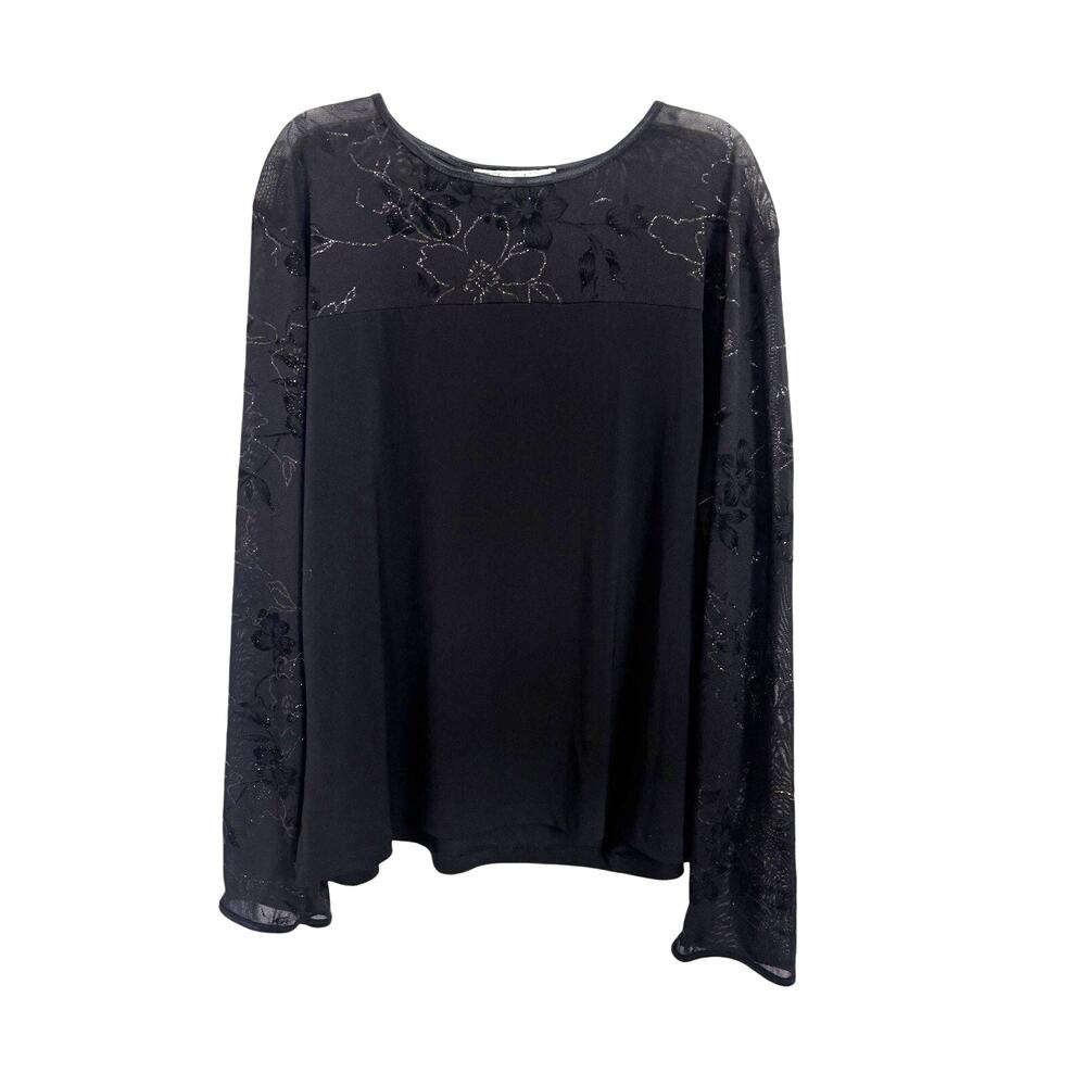 Vtg Black Sheer Velvet Burnout Floral Glitter Top XL Whimsigoth Fairy Grunge USA